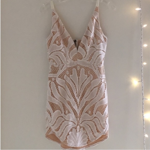 Missguided Dresses & Skirts - strappy plunge lace contrast bodycon dress white